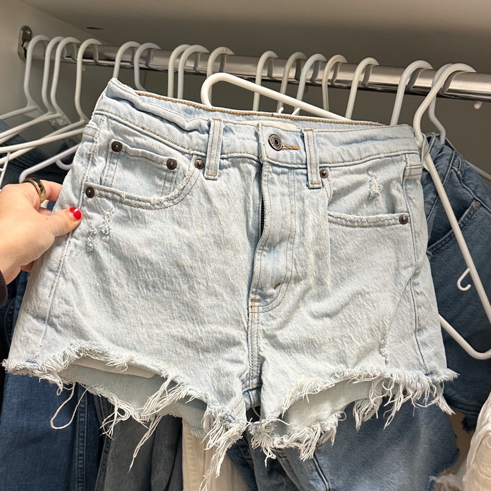 Abercrombie 23 Light Blue Distressed Denim Shorts